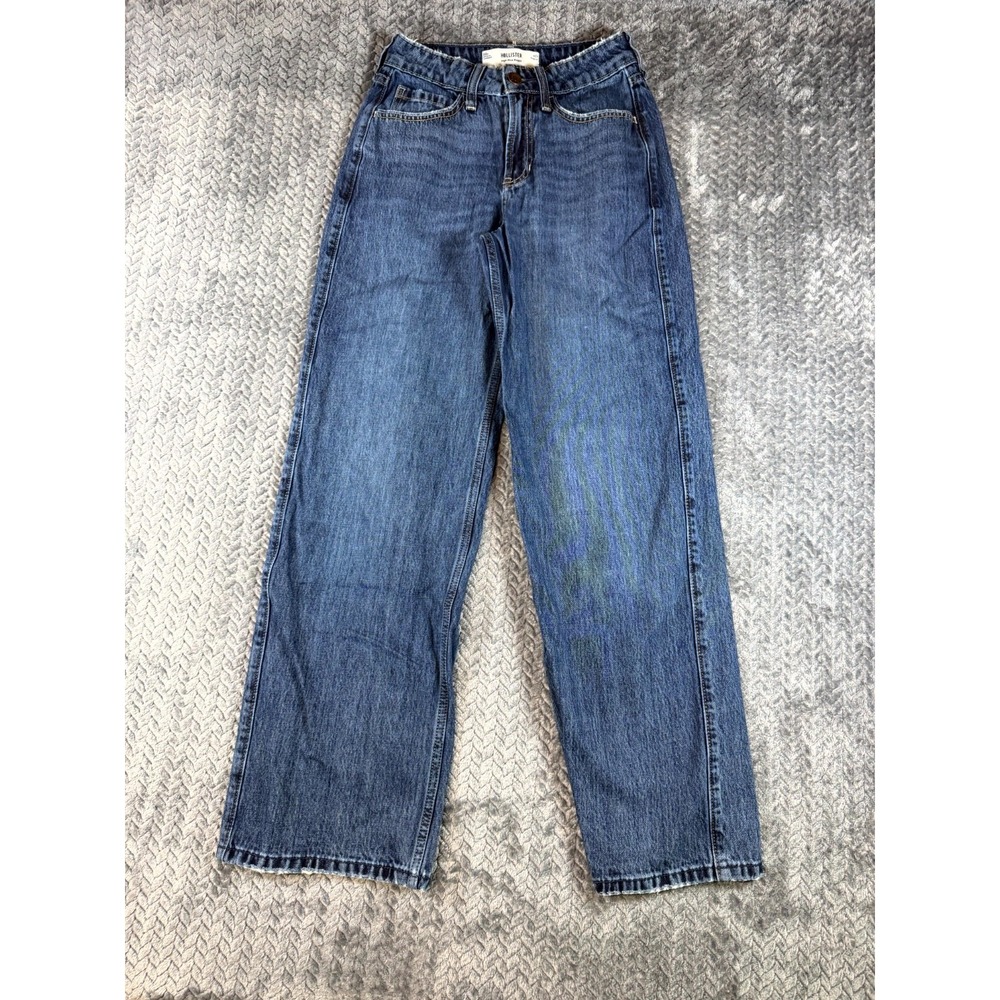 Hollister High Rise Baggy Jeans Women 00R Blue Denim Cotton Medium Wash Straight